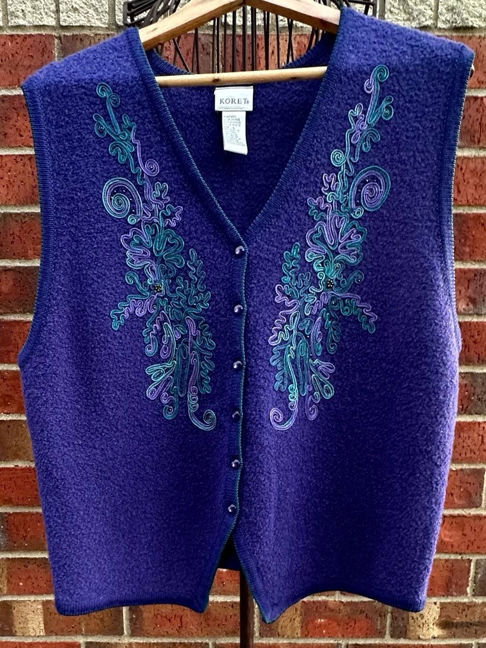 Koret Rich Purple Grandma-core Sweater Vest Vintage Appliqué Beaded Cottagecore